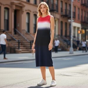 Tommy Hilfiger Sleeveless Red White‎ & Blue Bodycon Midi Tank Dress